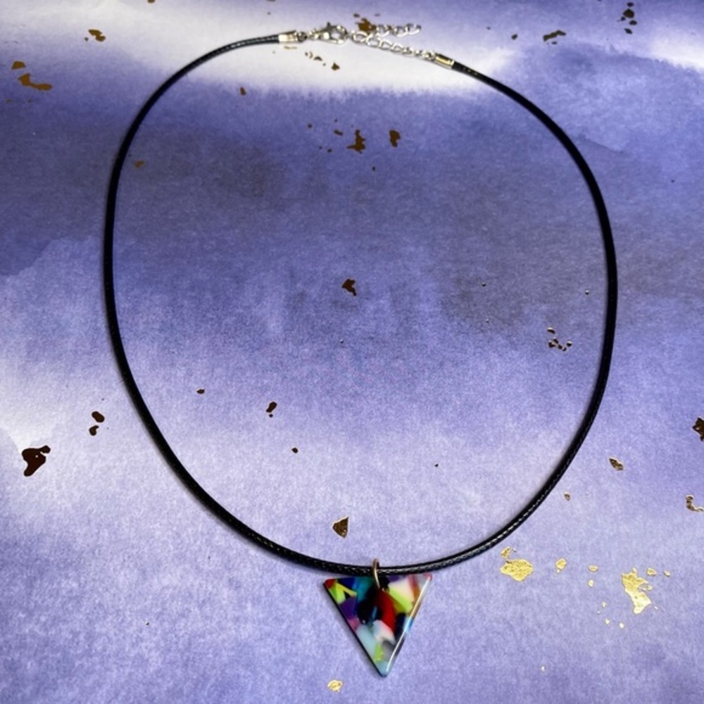 Colorful Marbled Inverted Triangle Necklace - Picture 7 of 9